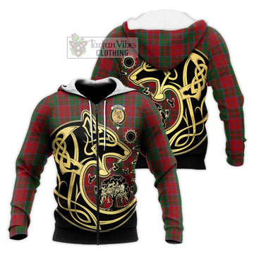 Drummond Tartan Knitted Hoodie with Family Crest Celtic Wolf Style