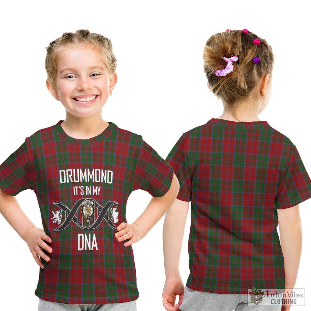 Drummond Tartan Kid T-Shirt with Family Crest DNA In Me Style - Tartanvibesclothing Shop