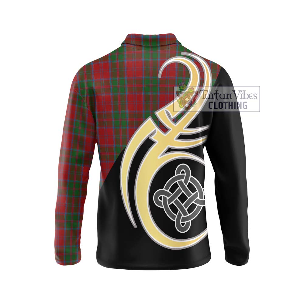 Drummond Tartan Long Sleeve Polo Shirt with Family Crest and Celtic Symbol Style - Tartan Vibes Clothing