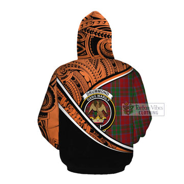 Drummond Crest Tartan Cotton Hoodie with Polynesian Vibes Style - Orange Version