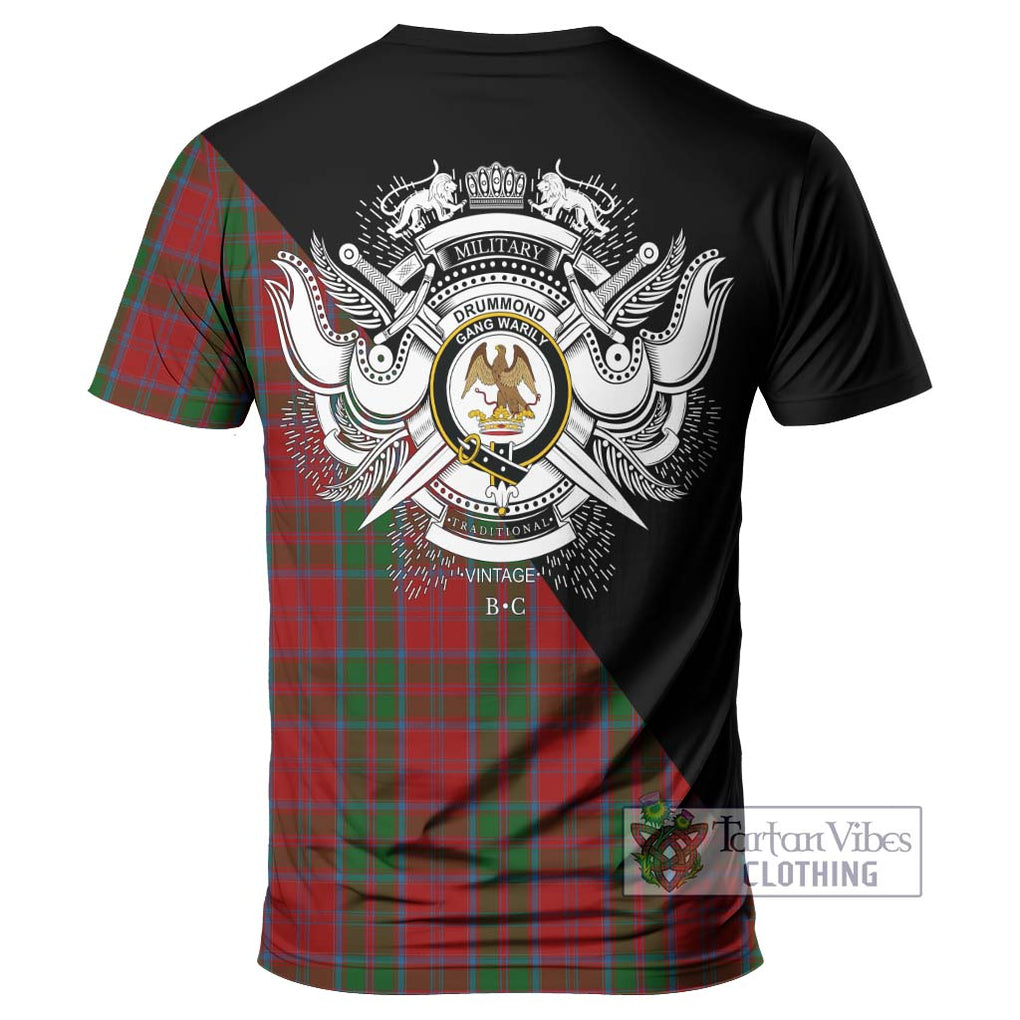 Drummond Tartan T-Shirt with Family Crest and Military Logo Style - Tartanvibesclothing Shop