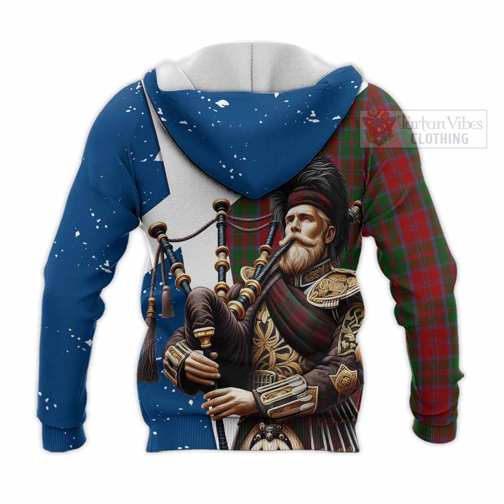 Tartan Vibes Clothing Drummond Tartan Knitted Hoodie with Family Crest Scottish Bagpiper Vibes