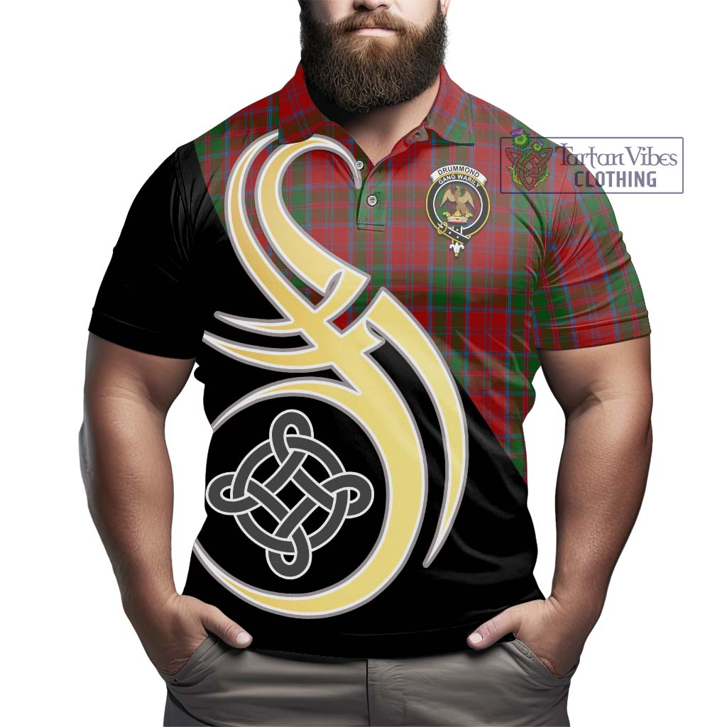 Drummond Tartan Polo Shirt with Family Crest and Celtic Symbol Style - Tartan Vibes Clothing