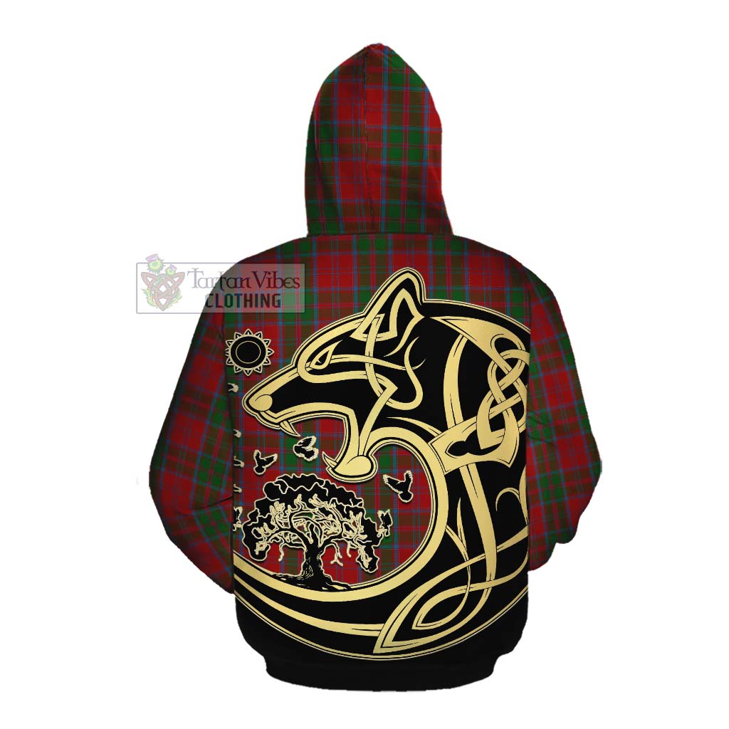 Tartan Vibes Clothing Drummond Tartan Cotton Hoodie with Family Crest Celtic Wolf Style