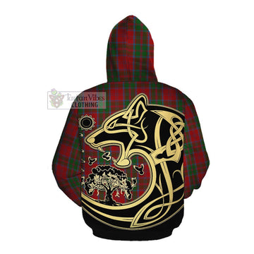 Drummond Tartan Cotton Hoodie with Family Crest Celtic Wolf Style