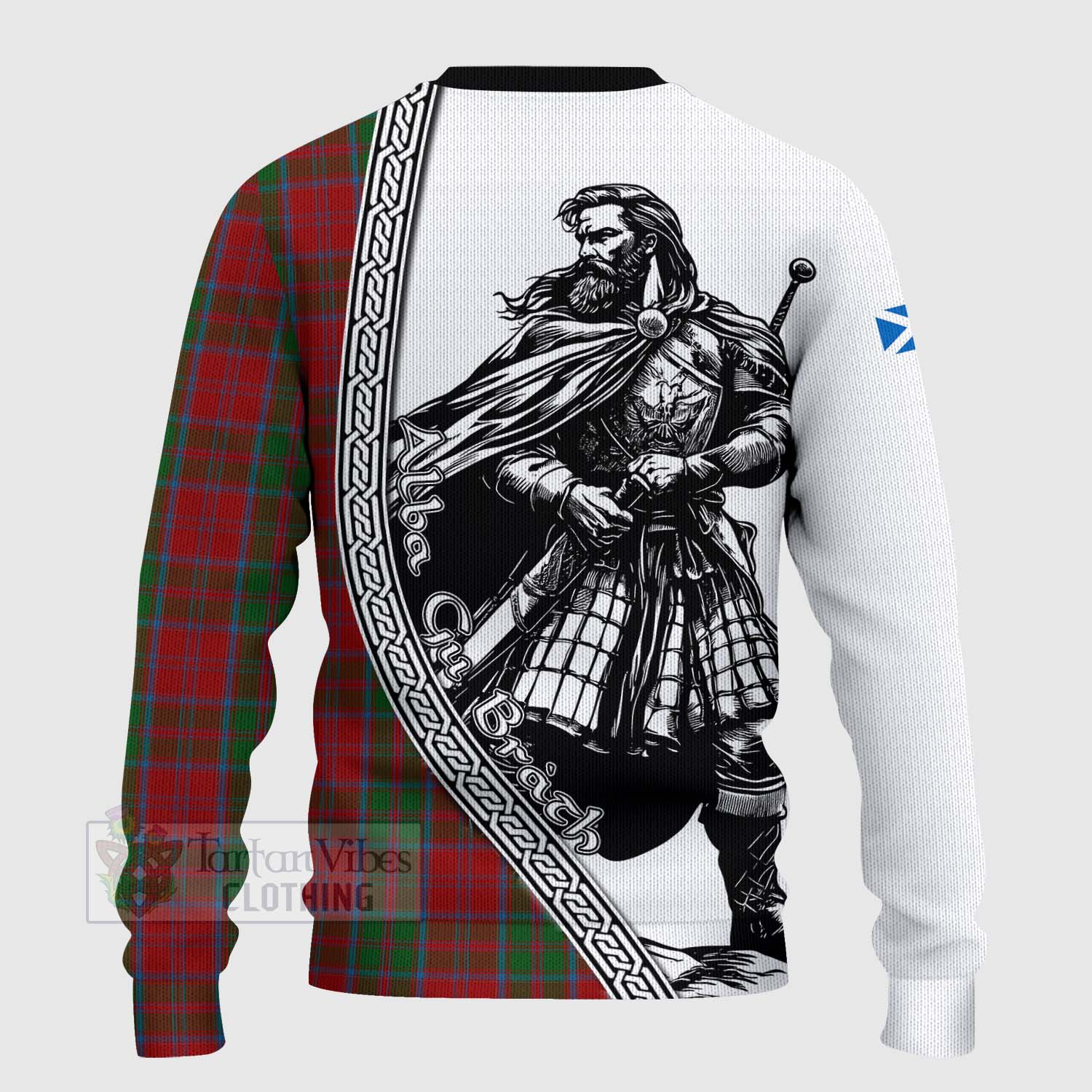 Tartan Vibes Clothing Drummond Tartan Clan Crest Knitted Sweater with Highlander Warrior Celtic Style