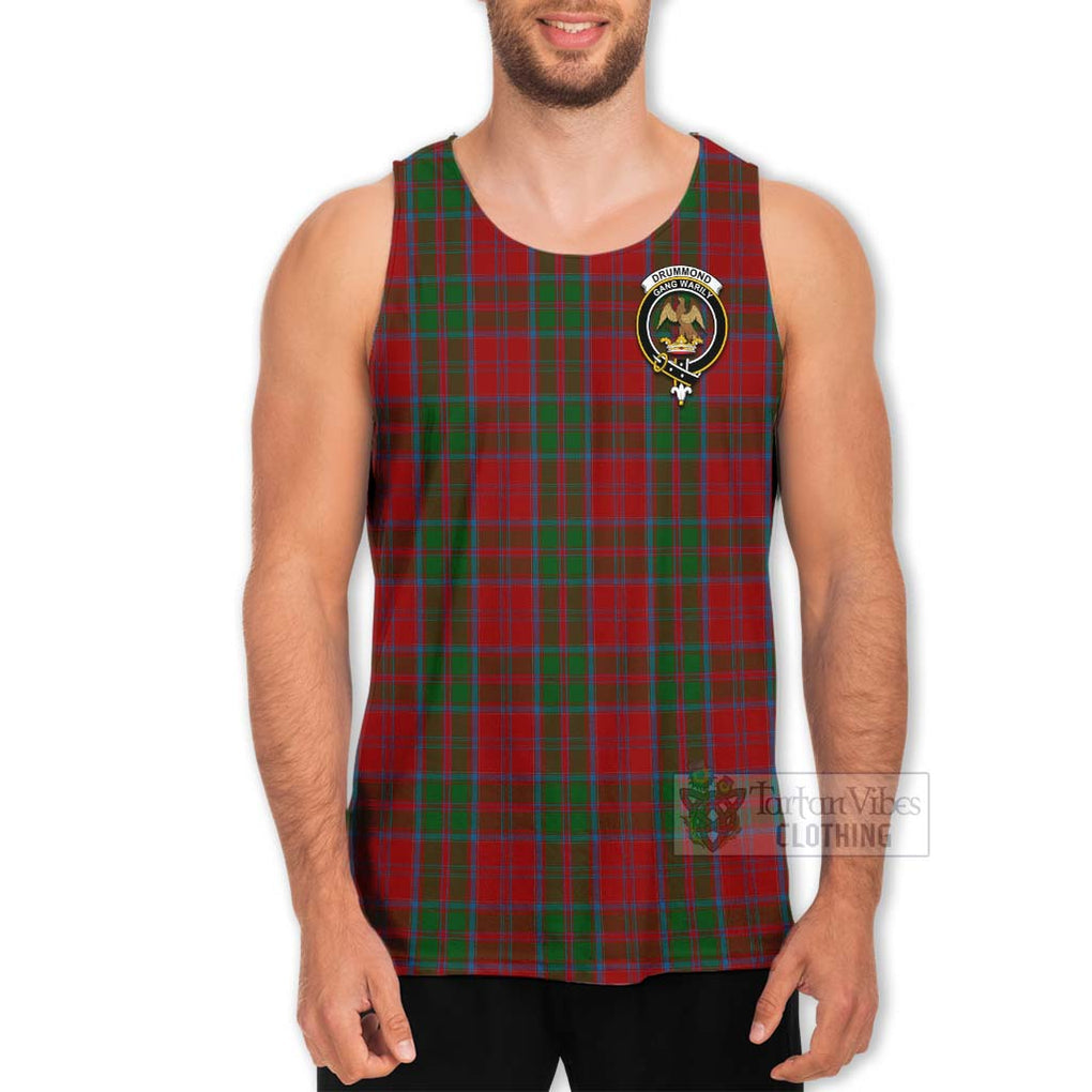 Tartan Vibes Clothing Drummond Tartan Men's Tank Top with Family Crest and Bearded Skull Holding Bottles of Whiskey