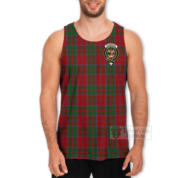 Drummond Tartan Men's Tank Top with Family Crest and Bearded Skull Holding Bottles of Whiskey