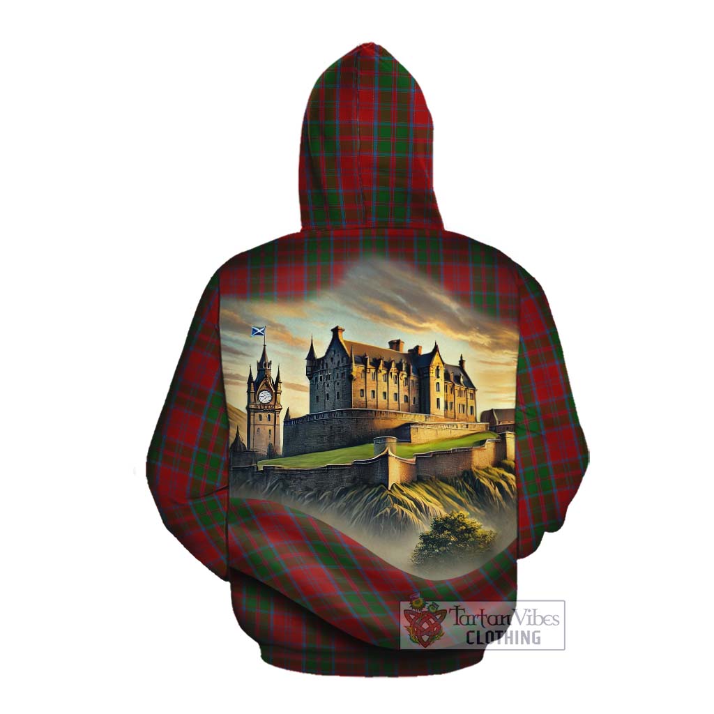 Drummond Tartan Family Crest Cotton Hoodie with Scottish Ancient Castle Style Pullover Hoodie - Tartan Vibes Clothing