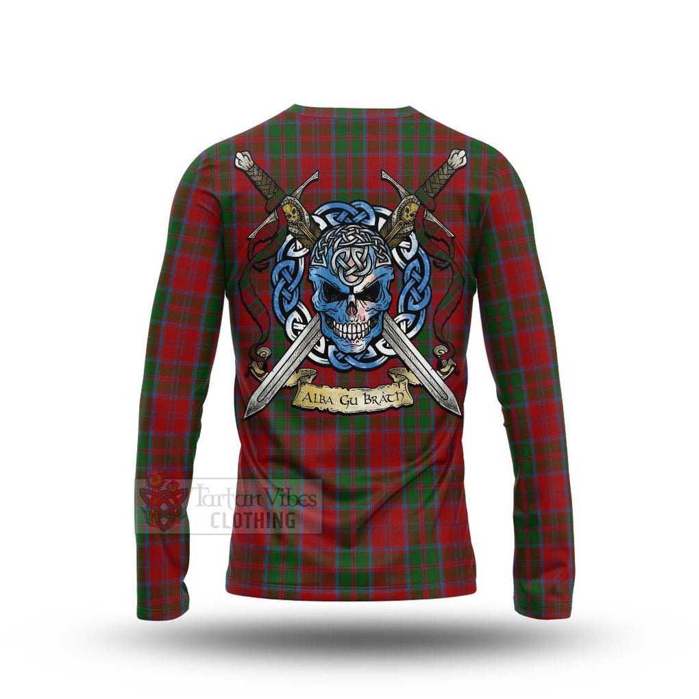 Tartan Vibes Clothing Drummond Tartan Long Sleeve T-Shirt with Family Crest Celtic Skull Style