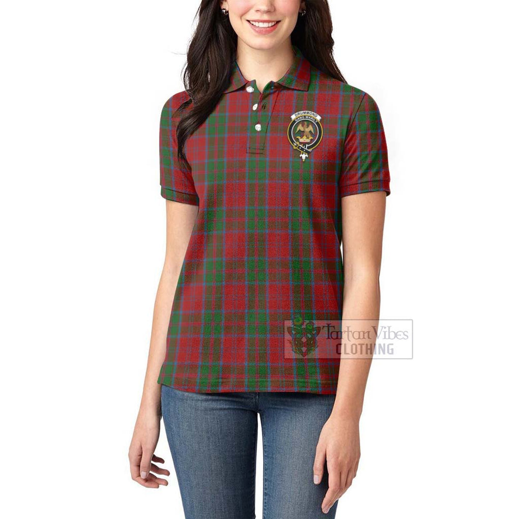 Tartan Vibes Clothing Drummond Tartan Women's Polo Shirt with Family Crest Celtic Skull Style