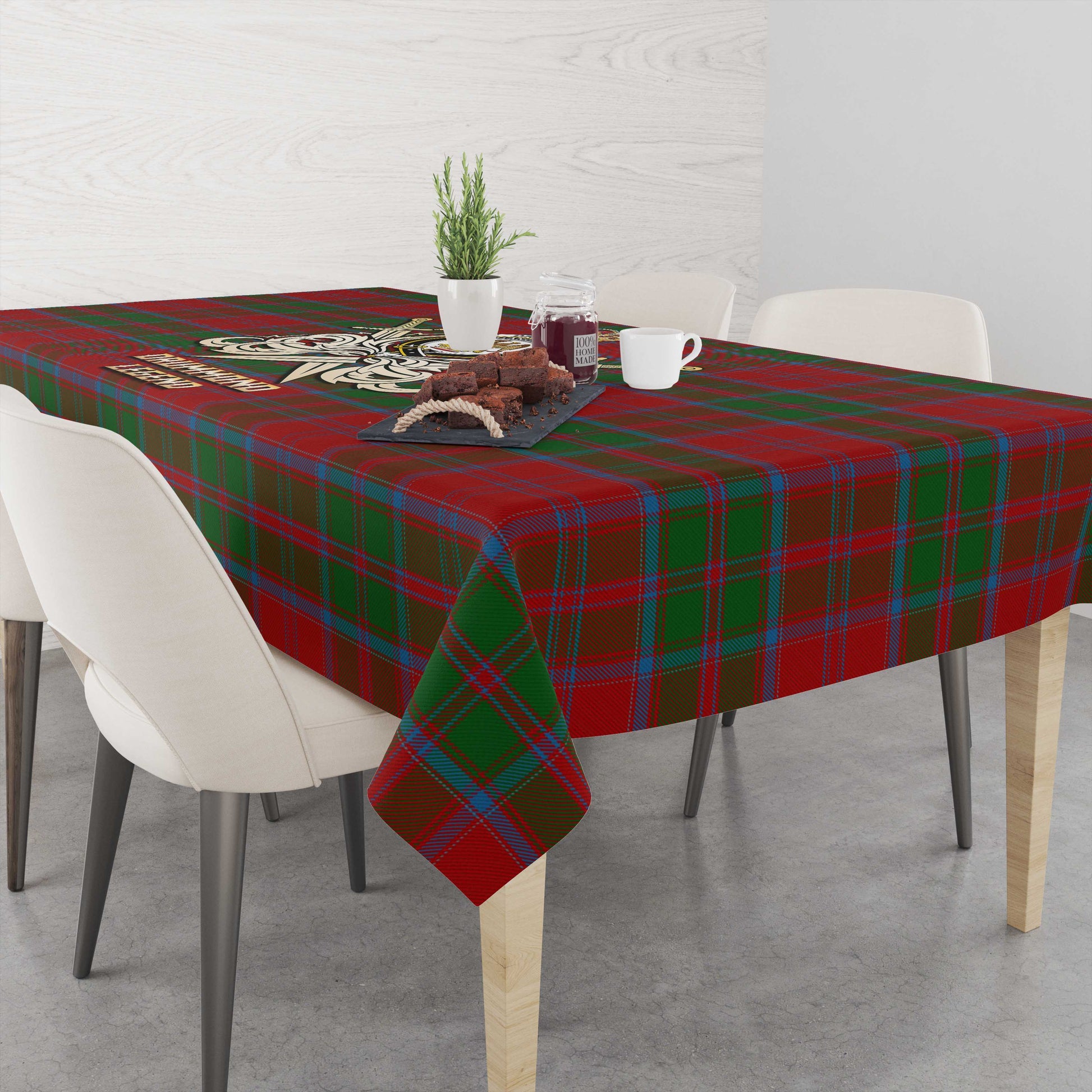 Tartan Vibes Clothing Drummond Tartan Tablecloth with Clan Crest and the Golden Sword of Courageous Legacy