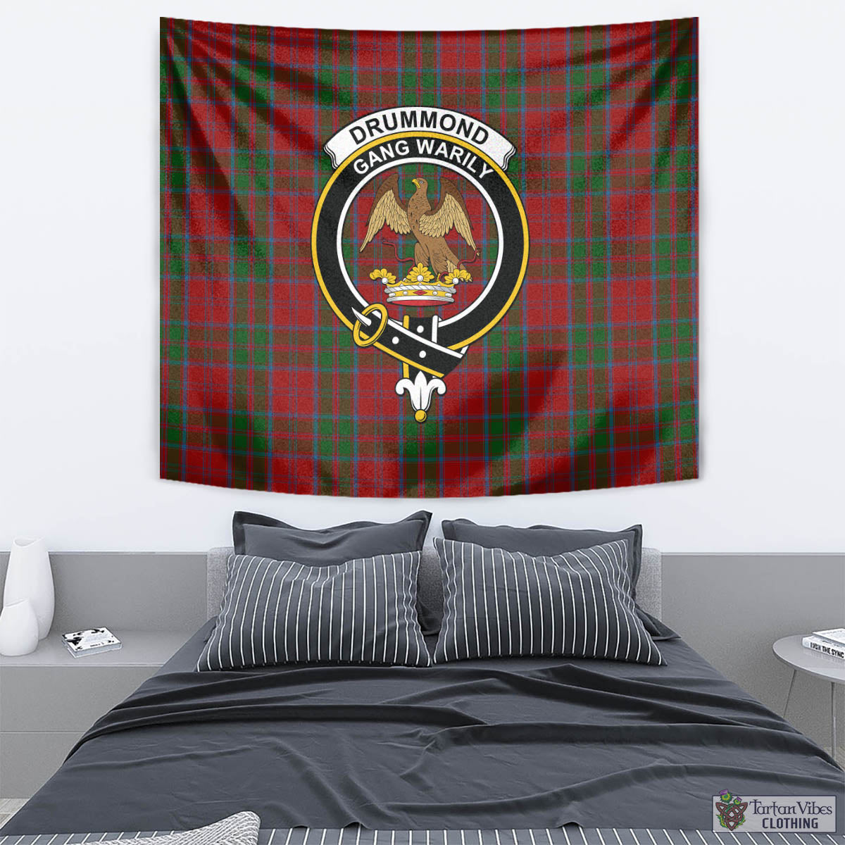 Tartan Vibes Clothing Drummond Tartan Tapestry Wall Hanging and Home Decor for Room with Family Crest