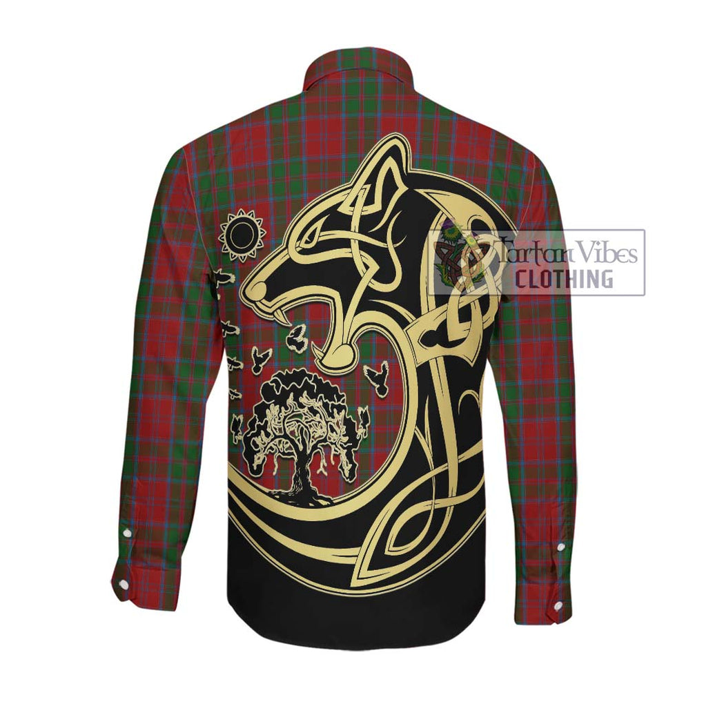 Drummond Tartan Long Sleeve Button Shirt with Family Crest Celtic Wolf Style Men's Shirt - Tartan Vibes Clothing