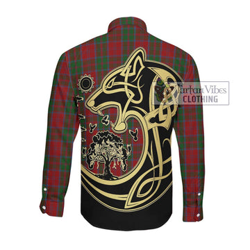 Drummond Tartan Long Sleeve Button Shirt with Family Crest Celtic Wolf Style