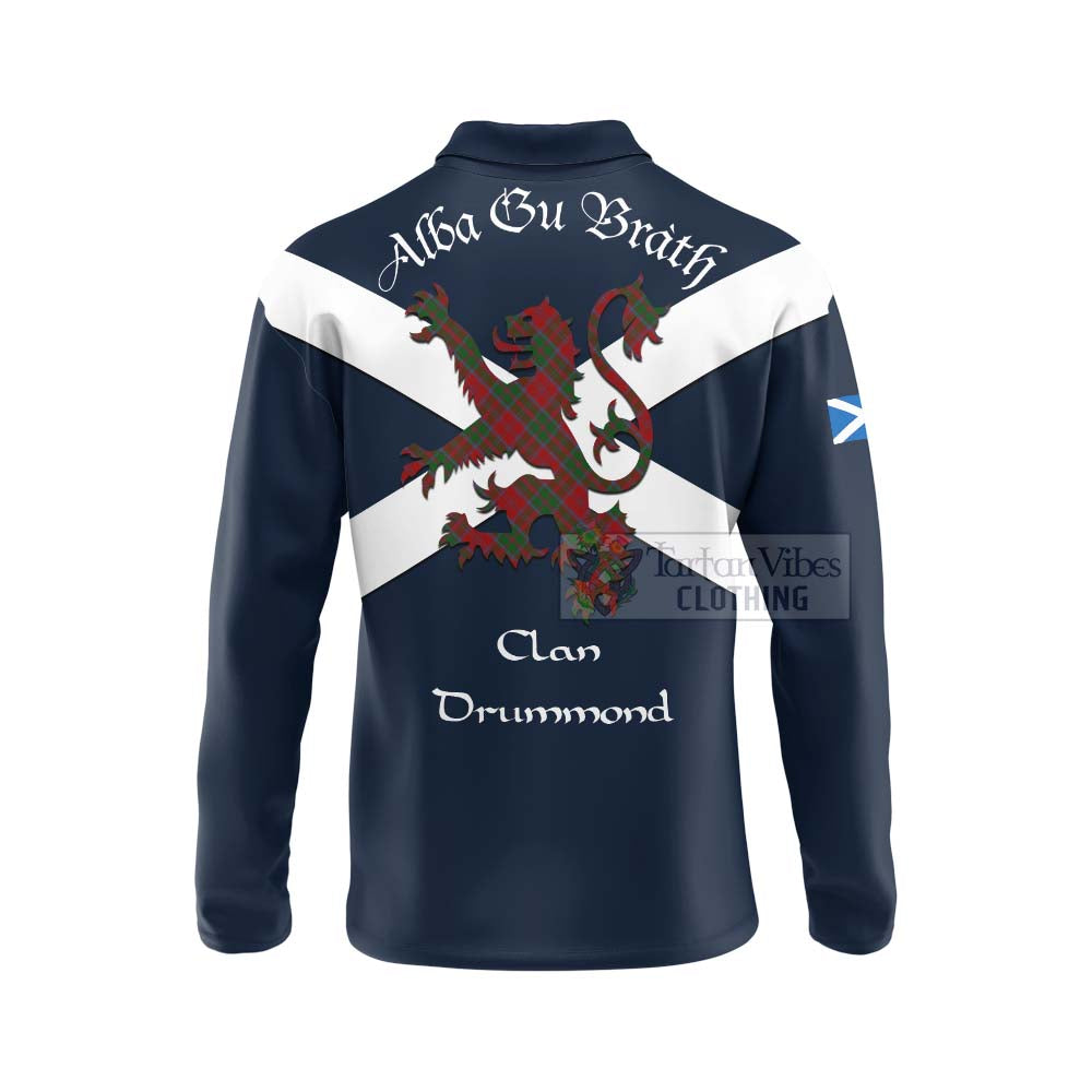 Tartan Vibes Clothing Drummond Tartan Lion Rampant Long Sleeve Polo Shirt – Proudly Display Your Heritage with Alba Gu Brath and Clan Name