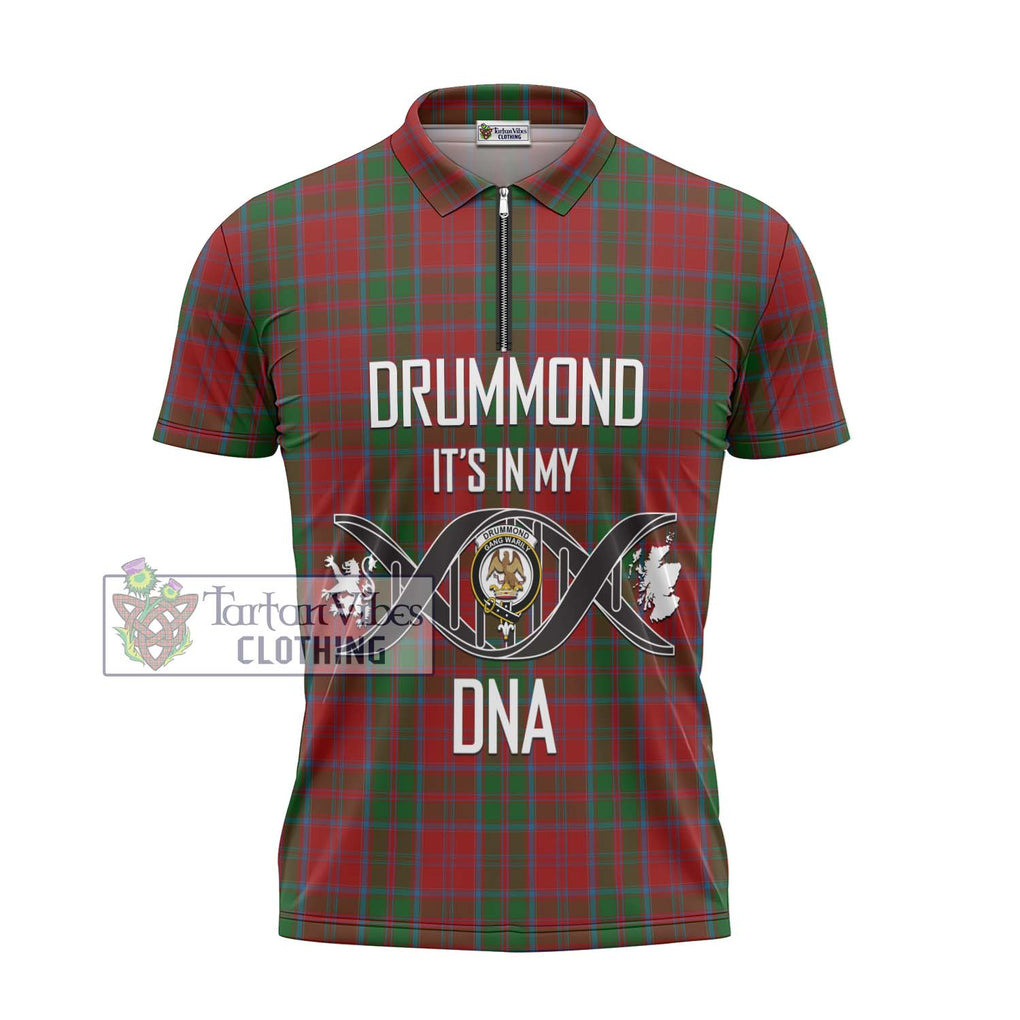 Drummond Tartan Zipper Polo Shirt with Family Crest DNA In Me Style - Tartanvibesclothing Shop