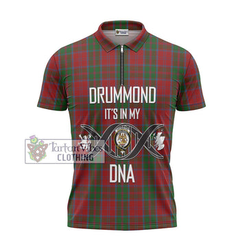 Drummond Tartan Zipper Polo Shirt with Family Crest DNA In Me Style