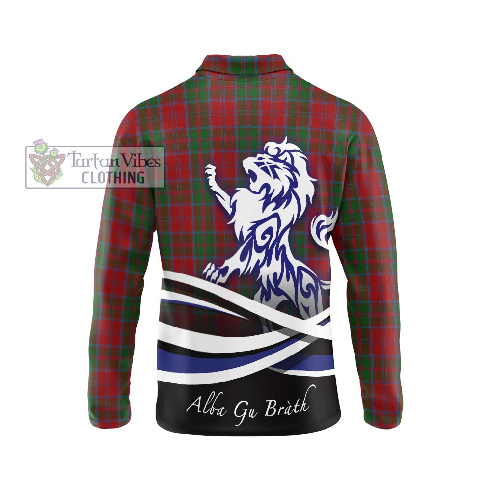 Drummond Tartan Long Sleeve Polo Shirt with Alba Gu Brath Regal Lion Emblem - Tartanvibesclothing Shop