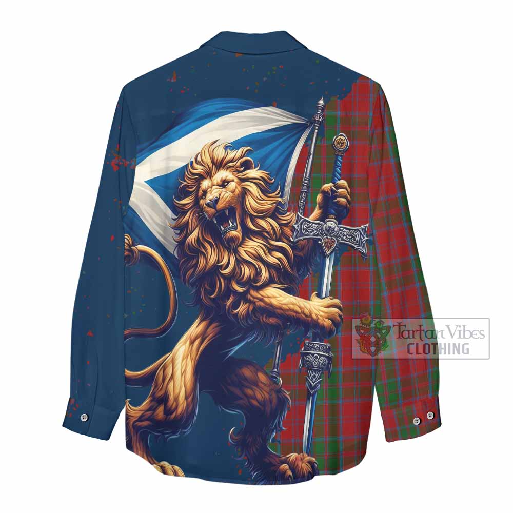 Tartan Vibes Clothing Drummond Tartan Family Crest Women's Casual Shirt with Scottish Majestic Lion