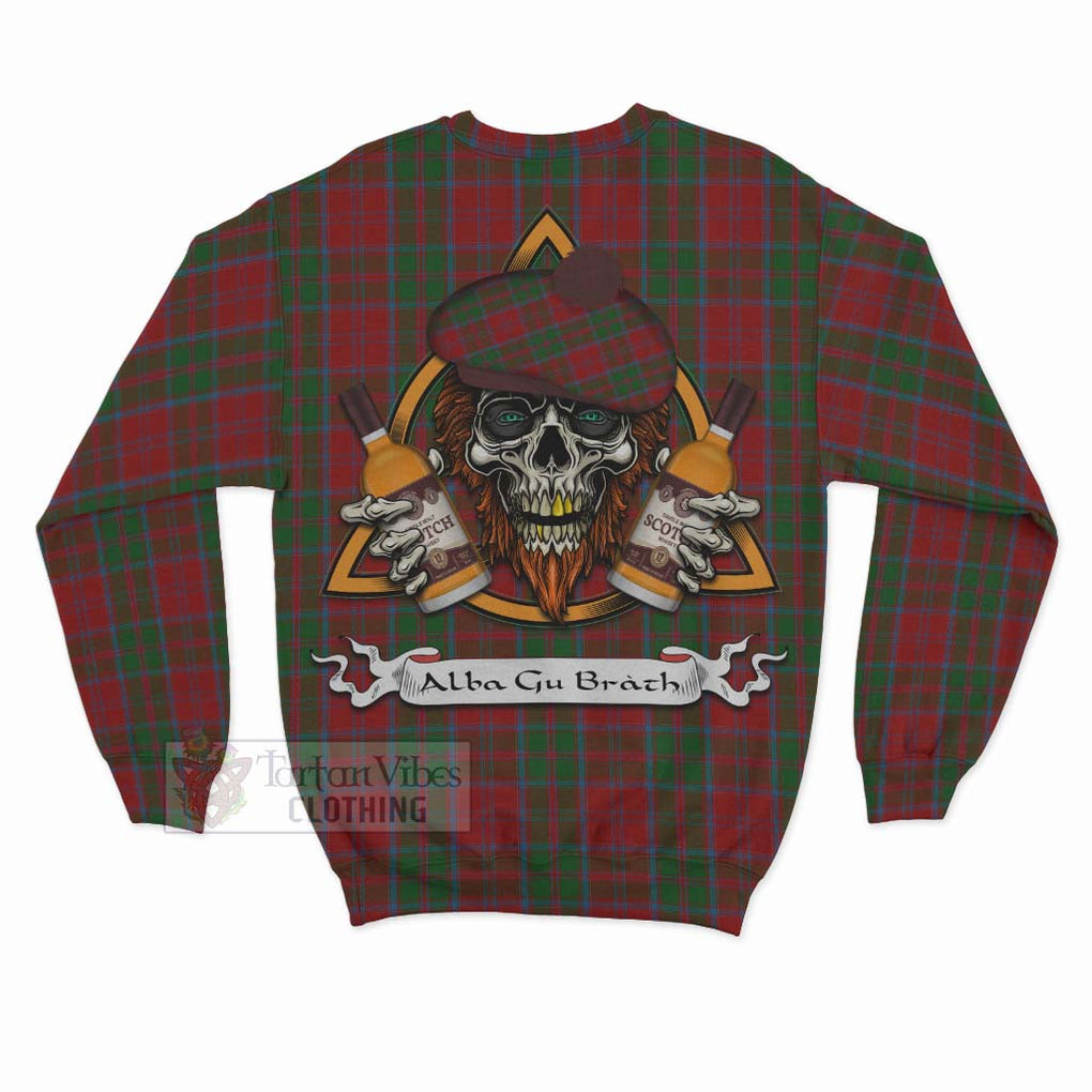 Tartan Vibes Clothing Drummond Tartan Sweatshirt with Family Crest and Bearded Skull Holding Bottles of Whiskey