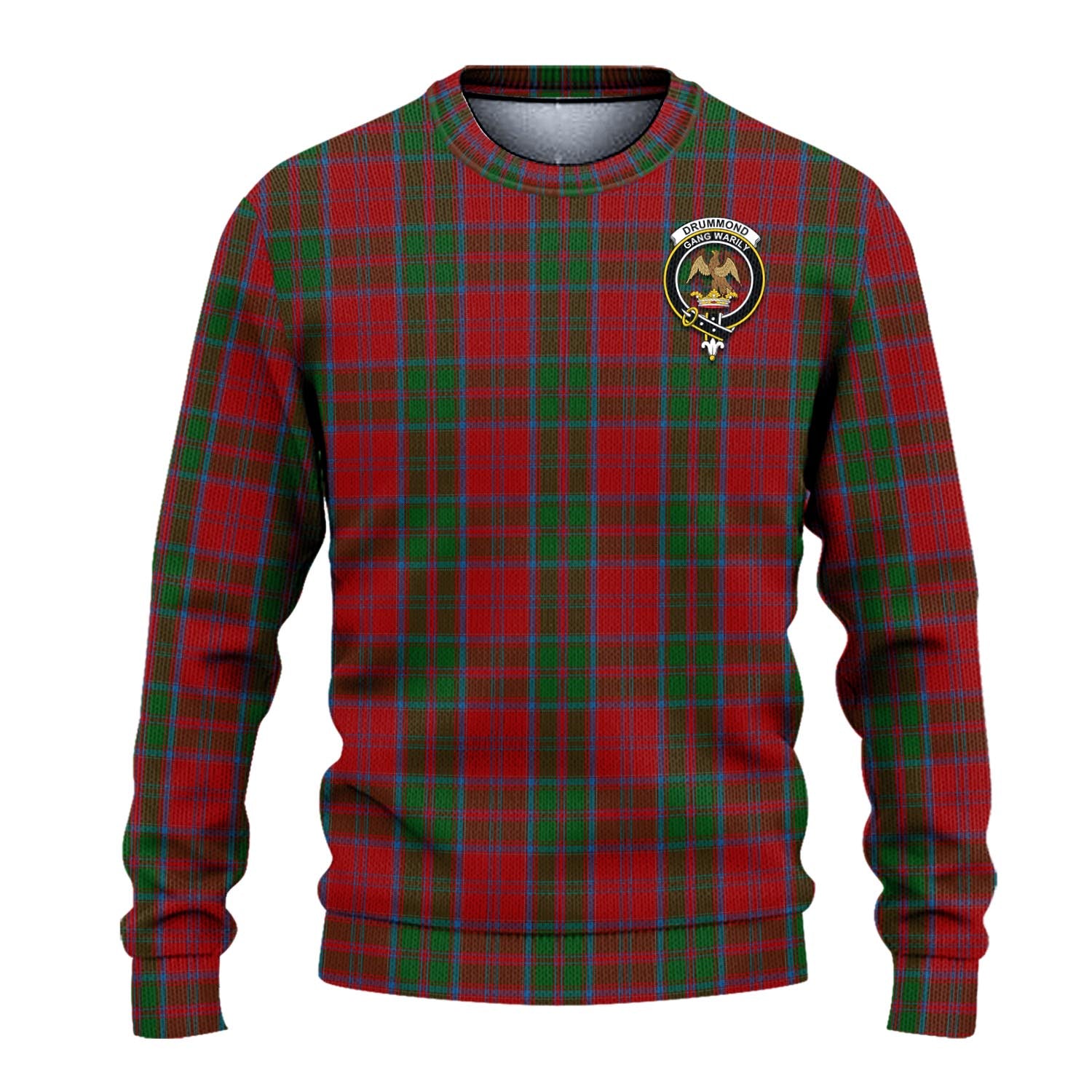 Drummond Tartan Knitted Sweater with Family Crest - Tartanvibesclothing