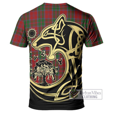 Drummond Tartan T-Shirt with Family Crest Celtic Wolf Style