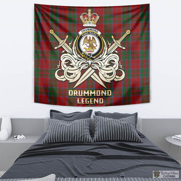 Drummond Tartan Tapestry with Clan Crest and the Golden Sword of Courageous Legacy