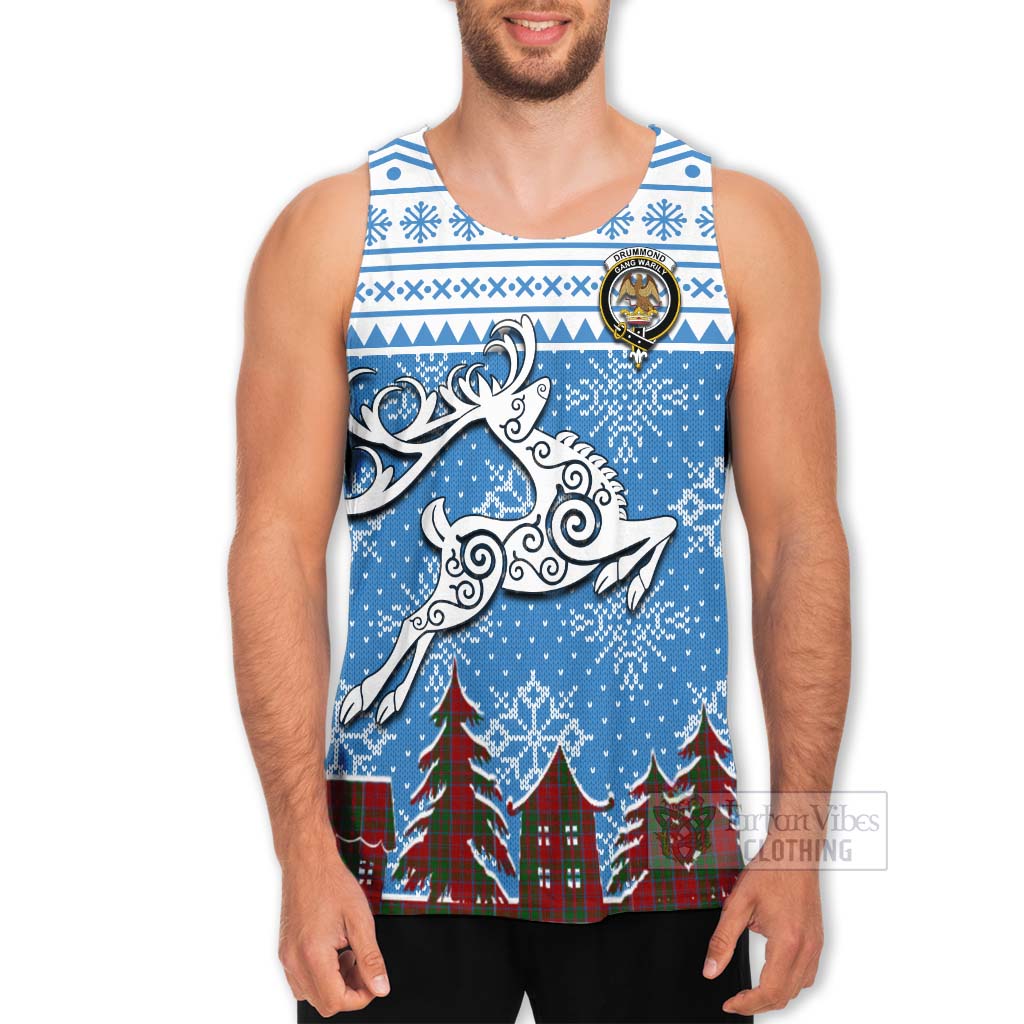 Tartan Vibes Clothing Drummond Clan Christmas Men's Tank Top Celtic Reindeer Style