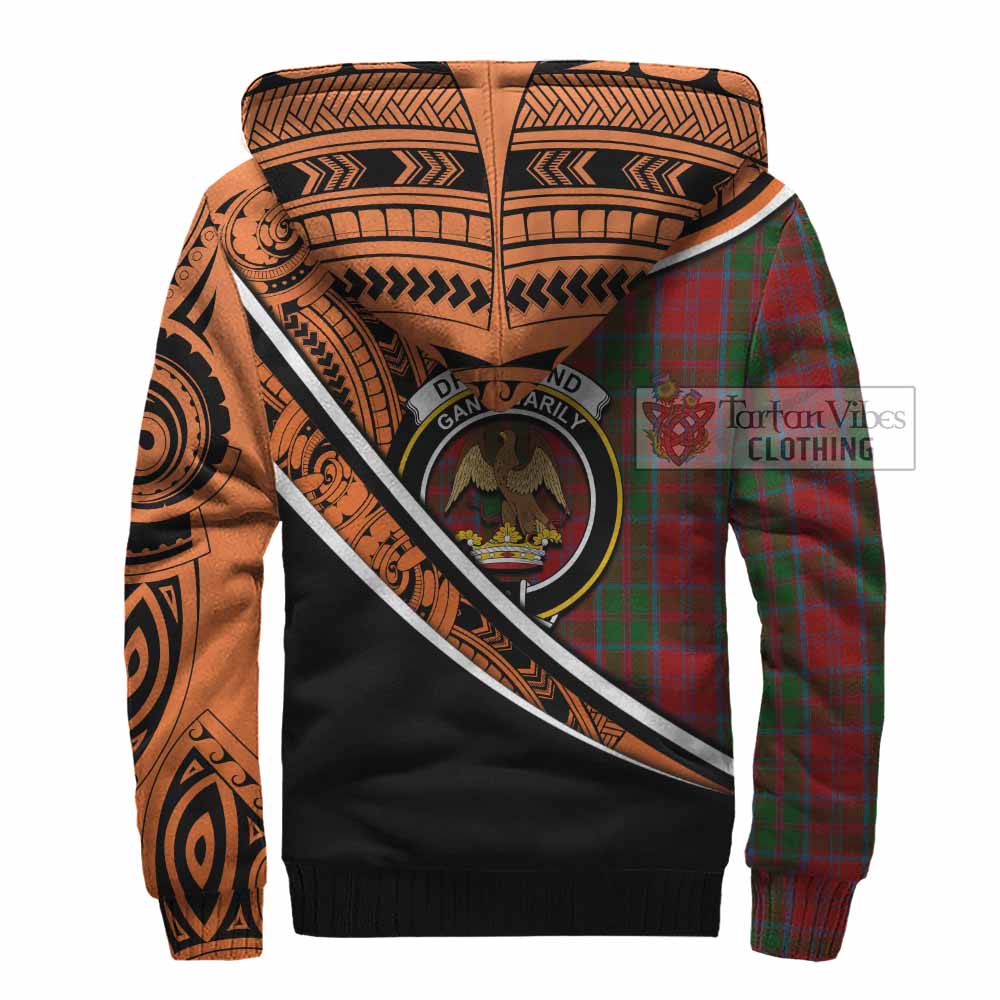 Tartan Vibes Clothing Drummond Crest Tartan Sherpa Hoodie with Maori Tattoo Style - Orange Version