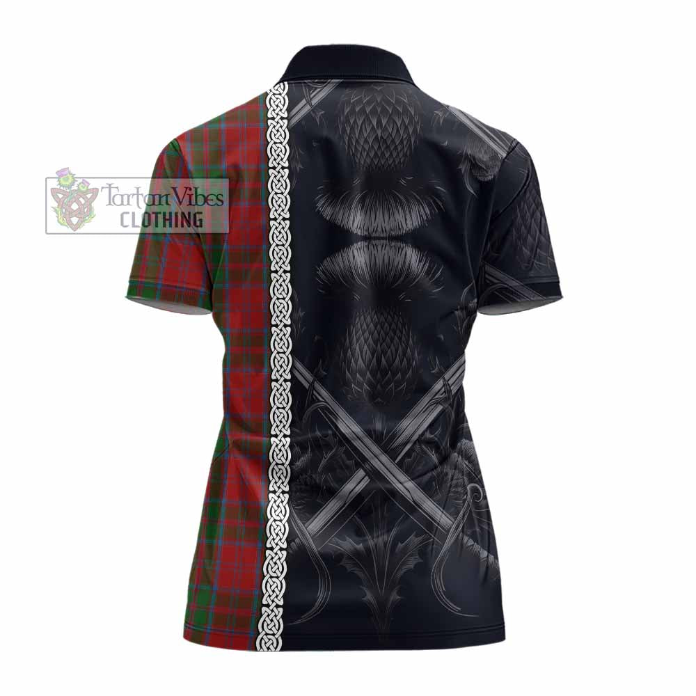 Tartan Vibes Clothing Drummond Tartan Women's Polo Shirt with Family Crest Cross Sword Thistle Celtic Vibes