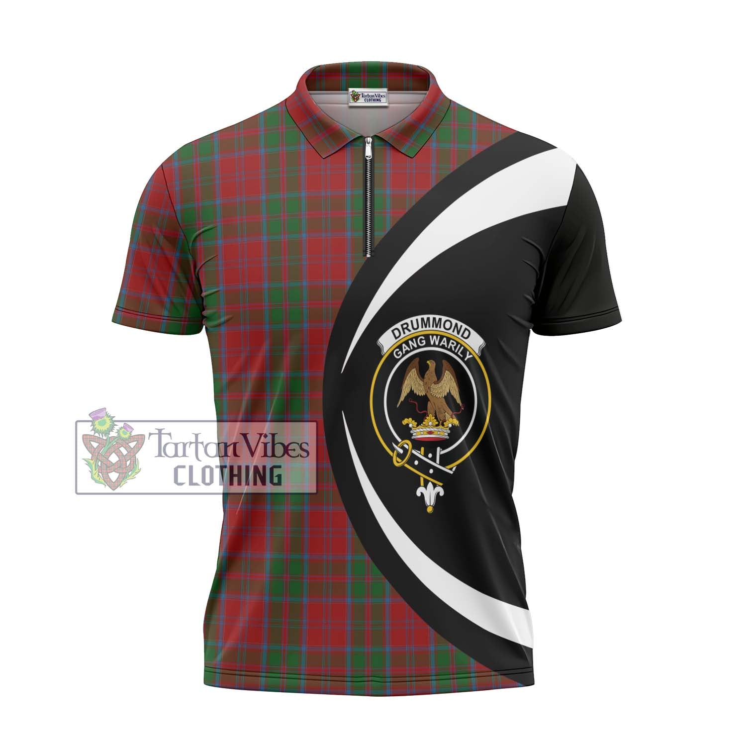 Tartan Vibes Clothing Drummond Tartan Zipper Polo Shirt with Family Crest Circle Style