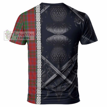 Drummond Tartan T-Shirt with Family Crest Cross Sword Thistle Celtic Vibes