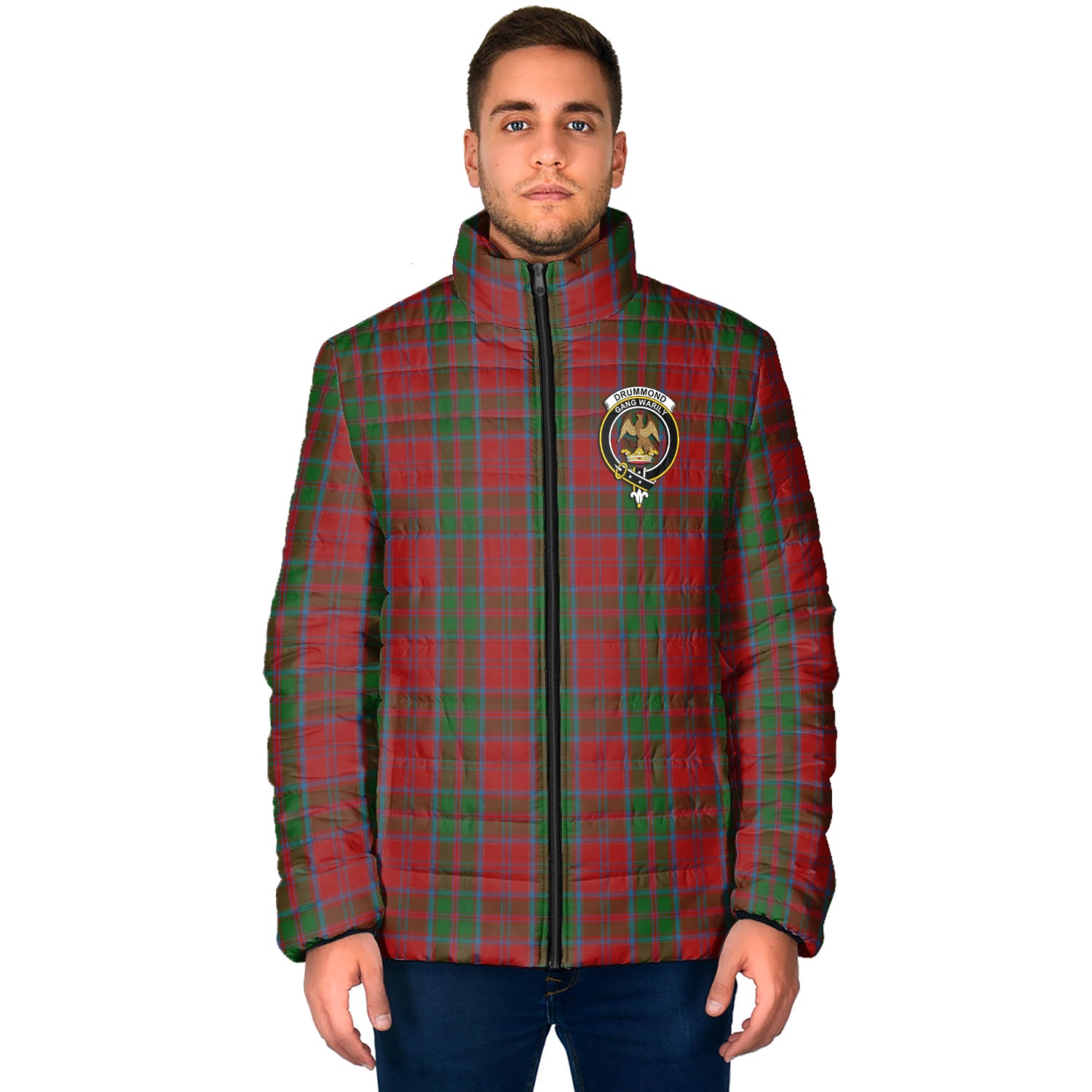 Drummond Tartan Padded Jacket with Family Crest - Tartan Vibes Clothing