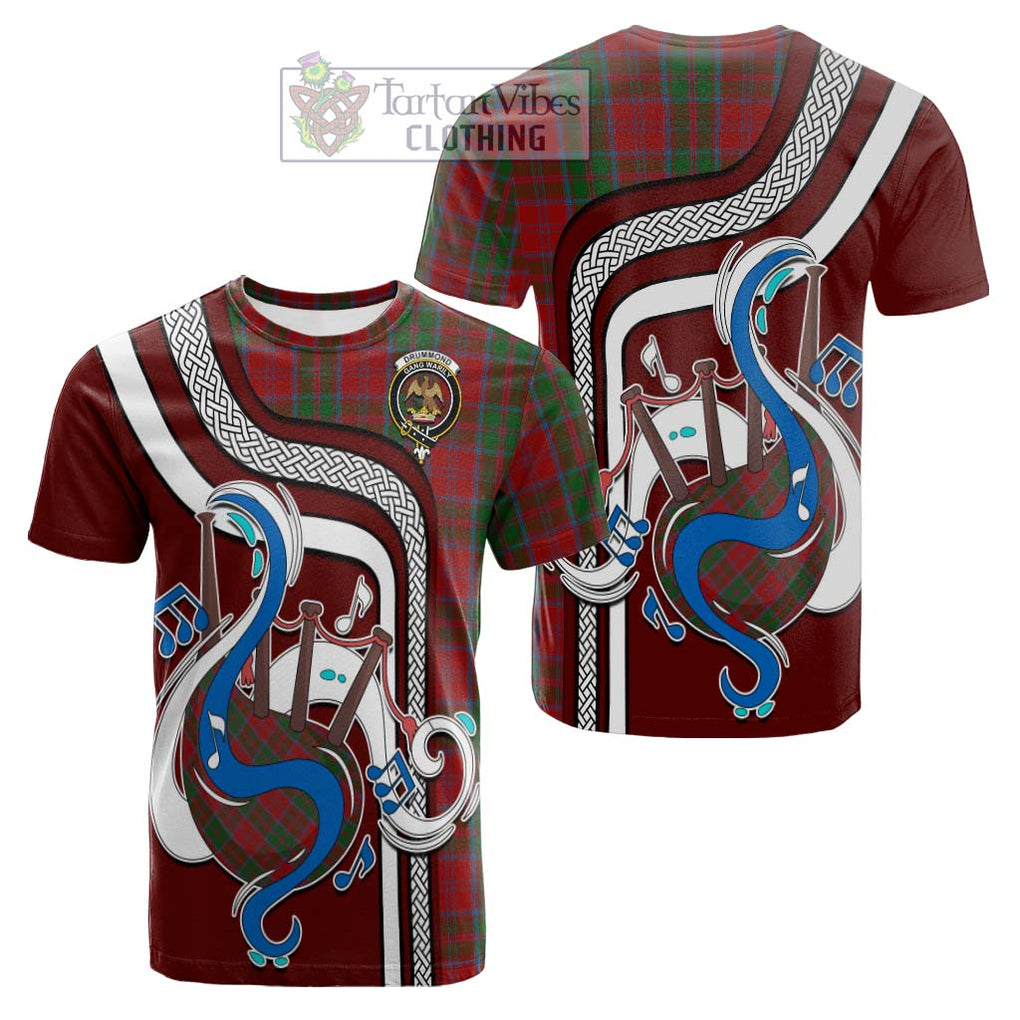 Tartan Vibes Clothing Drummond Tartan Cotton T-shirt with Epic Bagpipe Style