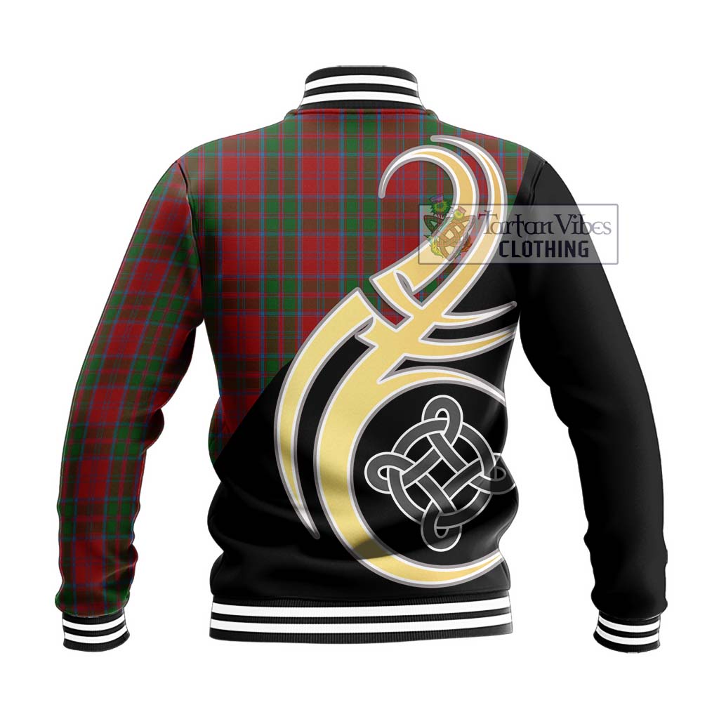 Drummond Tartan Baseball Jacket with Family Crest and Celtic Symbol Style - Tartan Vibes Clothing