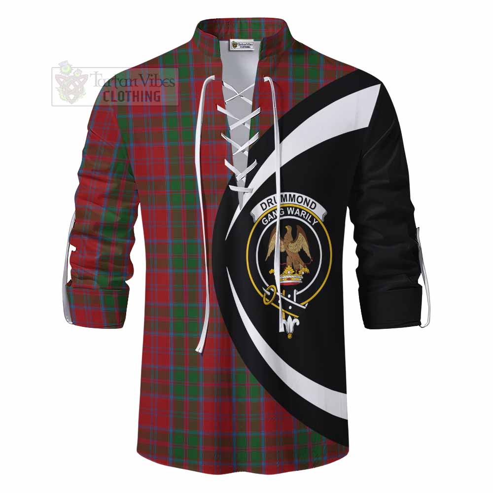 Drummond Tartan Ghillie Kilt Shirt with Family Crest Circle Style - Tartan Vibes Clothing