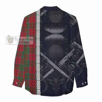 Drummond Tartan Women's Casual Shirt with Family Crest Cross Sword Thistle Celtic Vibes