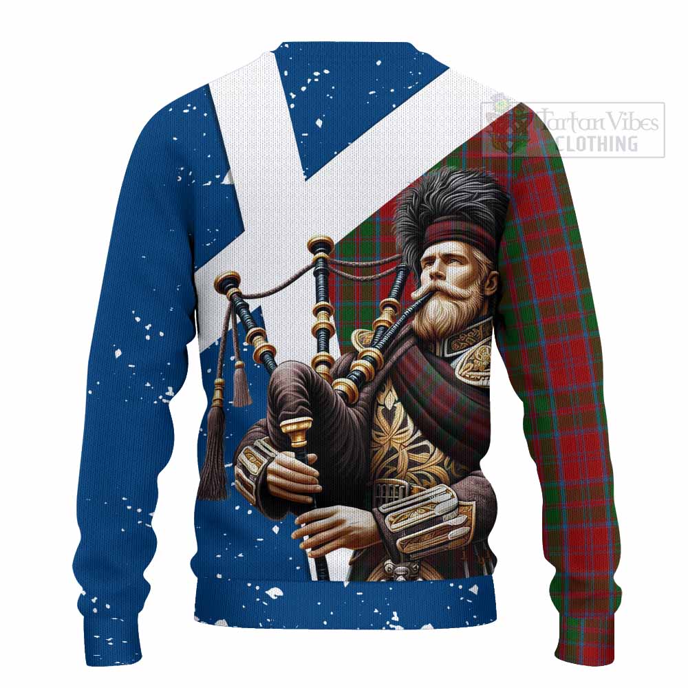 Tartan Vibes Clothing Drummond Tartan Knitted Sweater with Family Crest Scottish Bagpiper Vibes