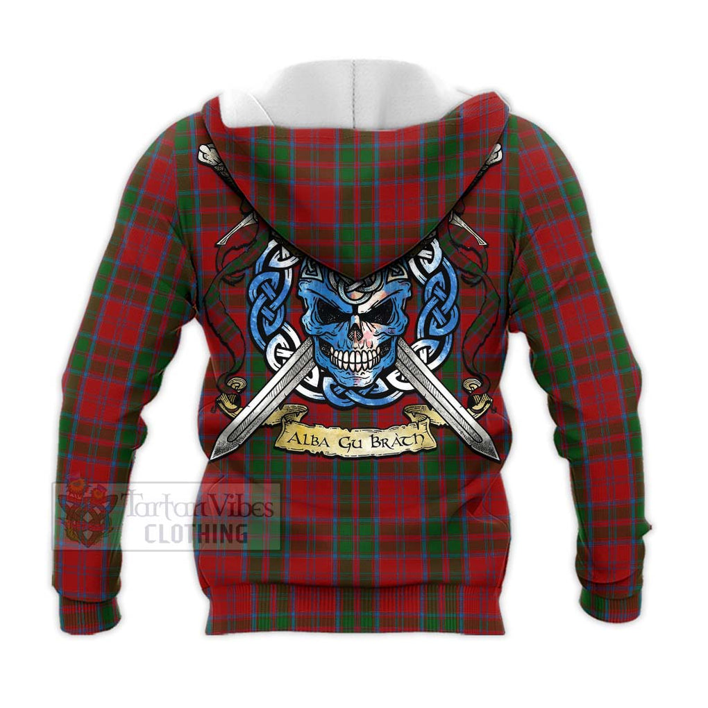 Tartan Vibes Clothing Drummond Tartan Knitted Hoodie with Family Crest Celtic Skull Style