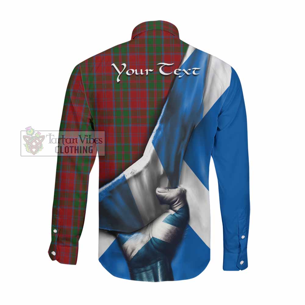 Tartan Vibes Clothing Drummond Tartan Long Sleeve Button Shirt with Family Crest Scotland Patriotic Style