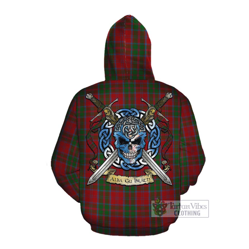 Tartan Vibes Clothing Drummond Tartan Cotton Hoodie with Family Crest Celtic Skull Style