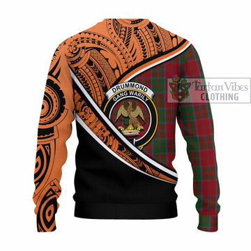 Drummond Crest Tartan Knitted Sweater with Polynesian Vibes Style - Orange Version