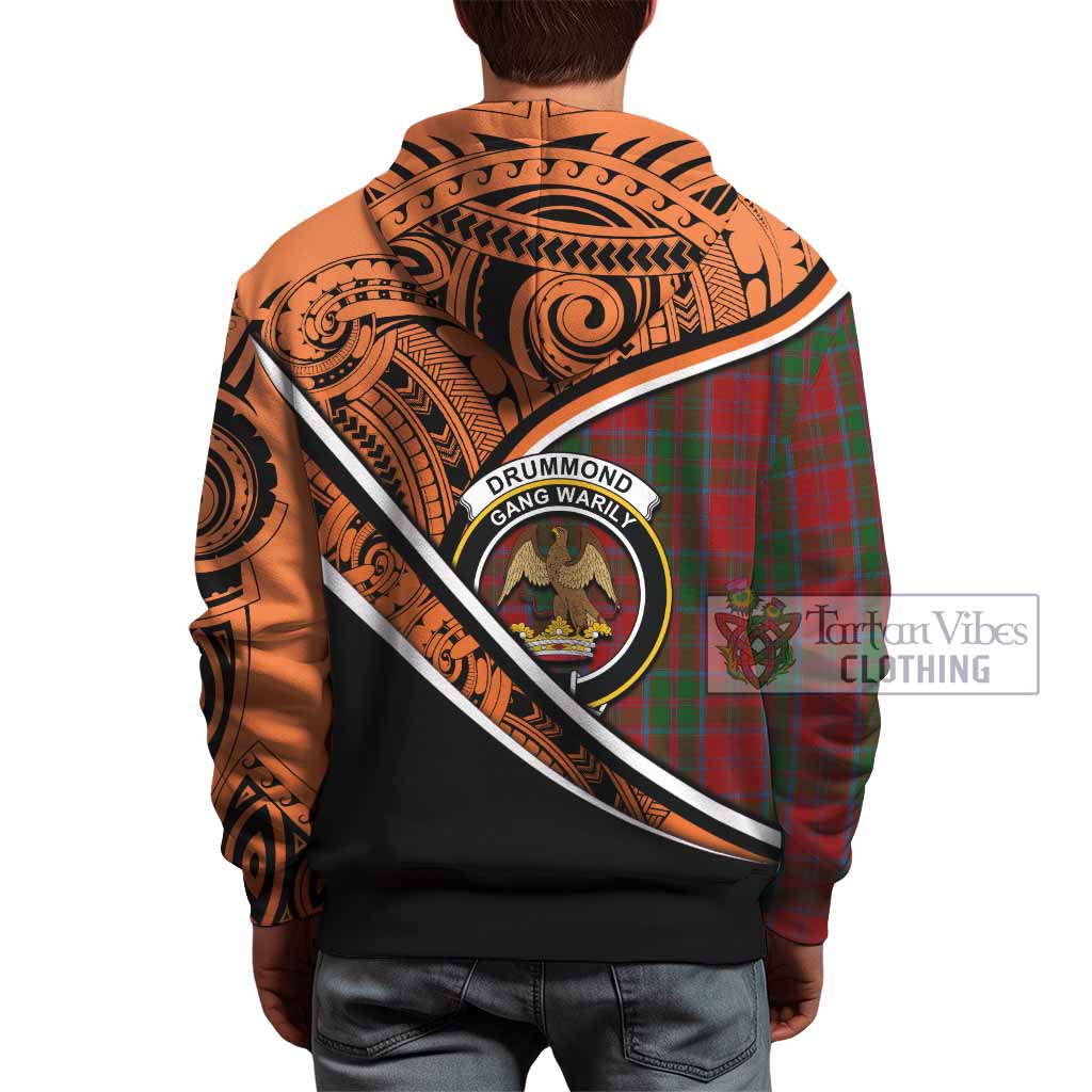 Tartan Vibes Clothing Drummond Crest Tartan Hoodie with Maori Tattoo Style - Orange Version