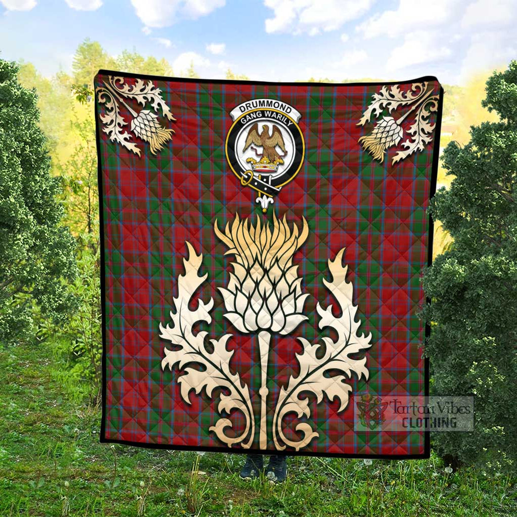 Tartan Vibes Clothing Drummond Tartan Quilt with Family Crest and Golden Thistle Style