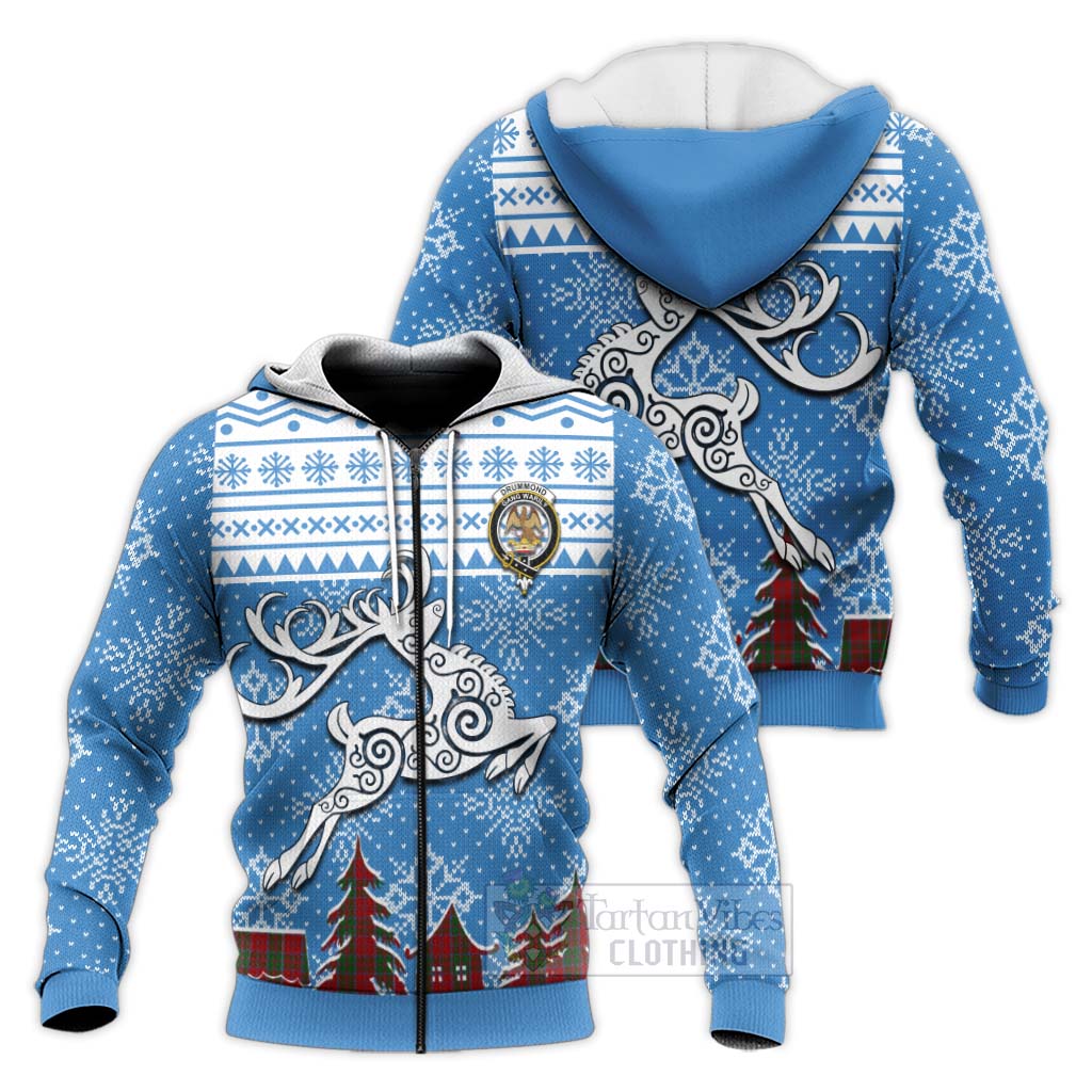 Tartan Vibes Clothing Drummond Clan Christmas Knitted Hoodie Celtic Reindeer Style