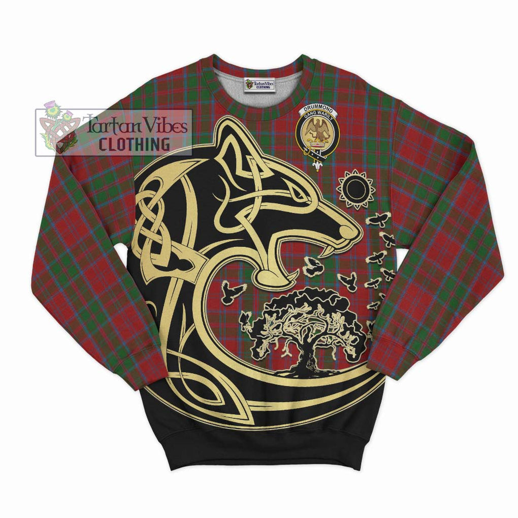 Drummond Tartan Sweatshirt with Family Crest Celtic Wolf Style - Tartan Vibes Clothing