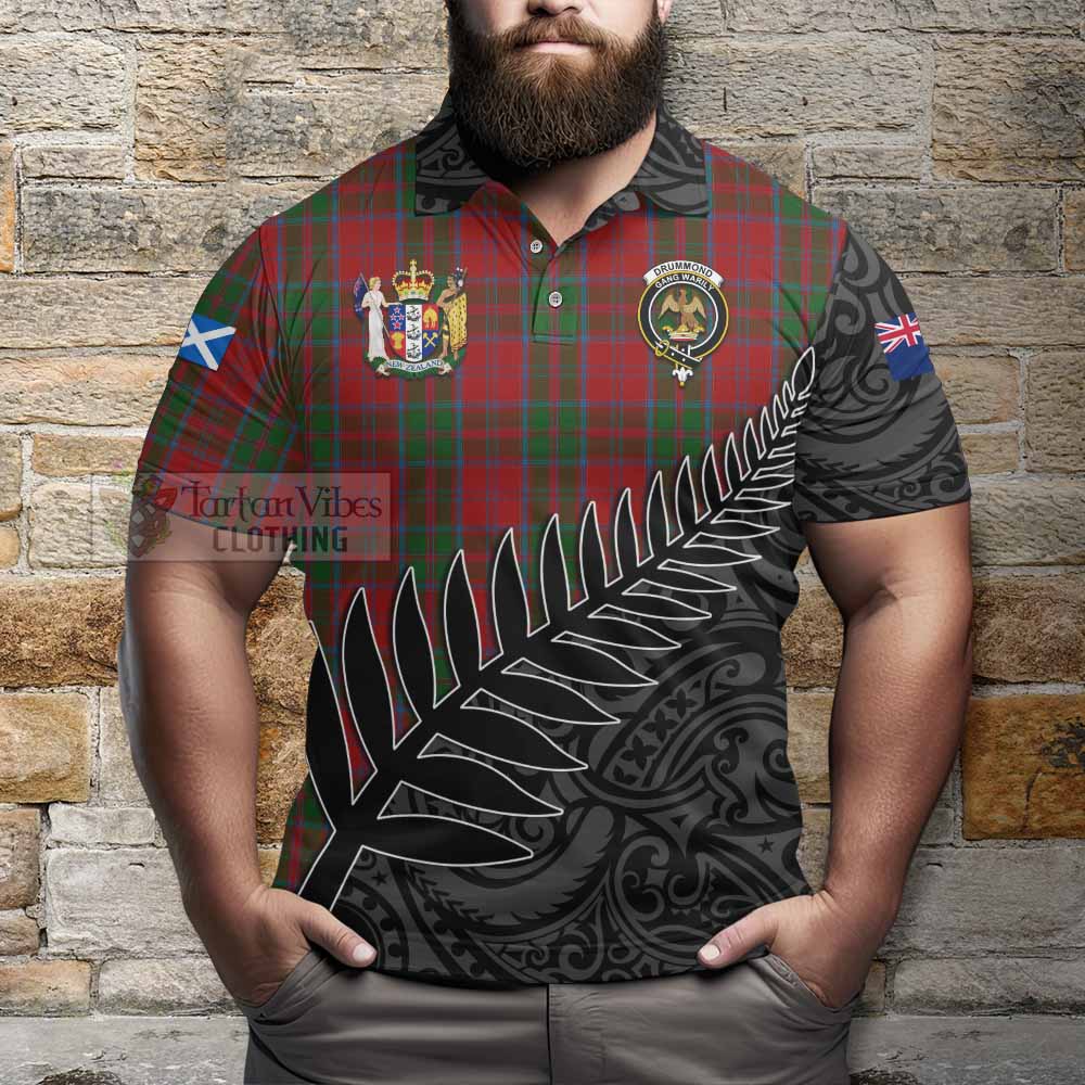 Tartan Vibes Clothing Drummond Crest Tartan Polo Shirt with New Zealand Silver Fern Half Style