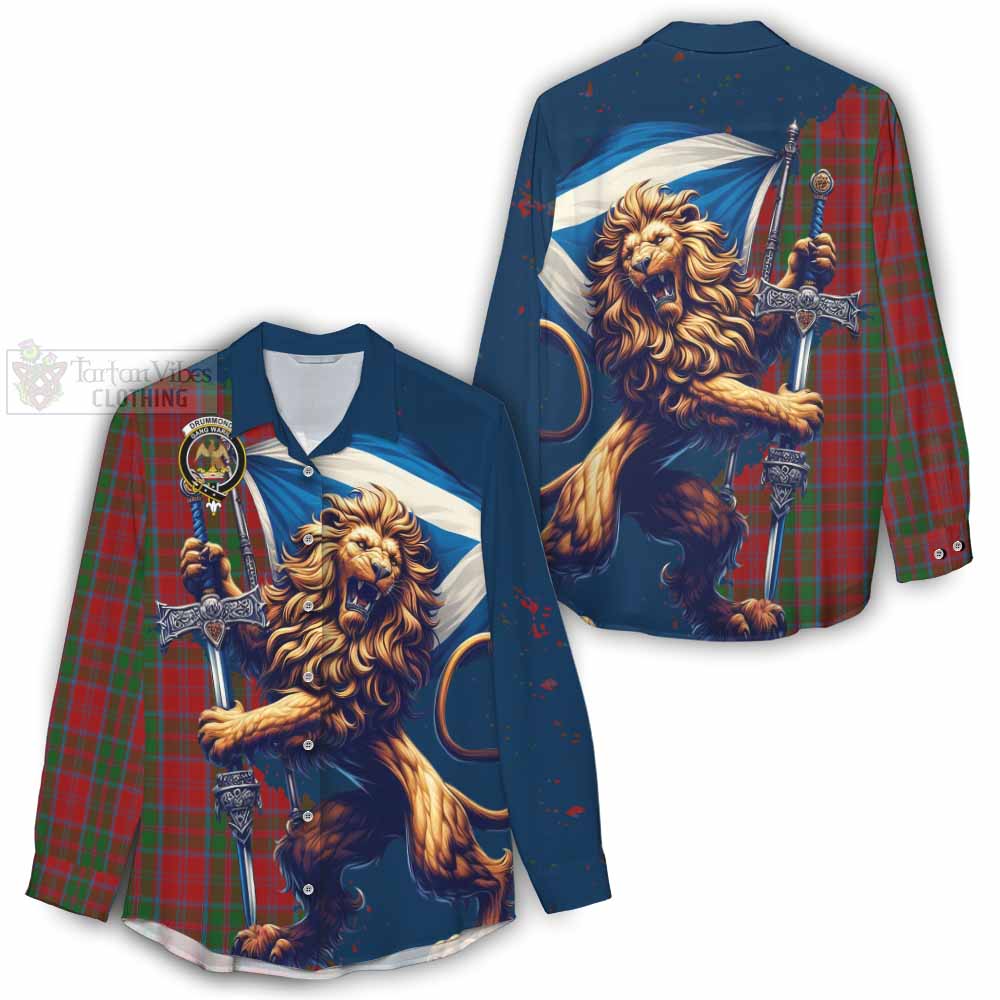 Tartan Vibes Clothing Drummond Tartan Family Crest Women's Casual Shirt with Scottish Majestic Lion