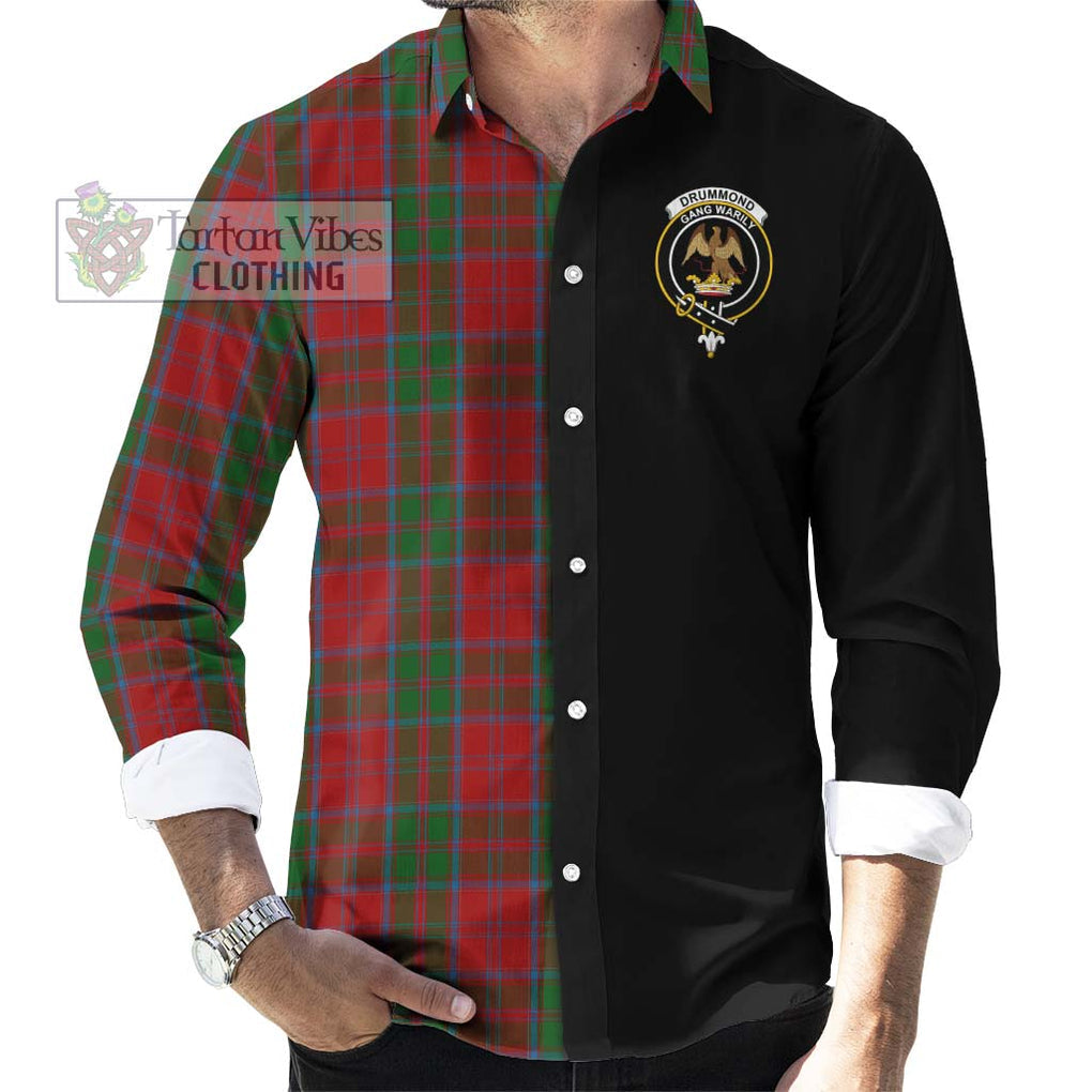 Drummond Tartan Long Sleeve Button Shirt with Family Crest and Half Of Me Style - Tartanvibesclothing Shop